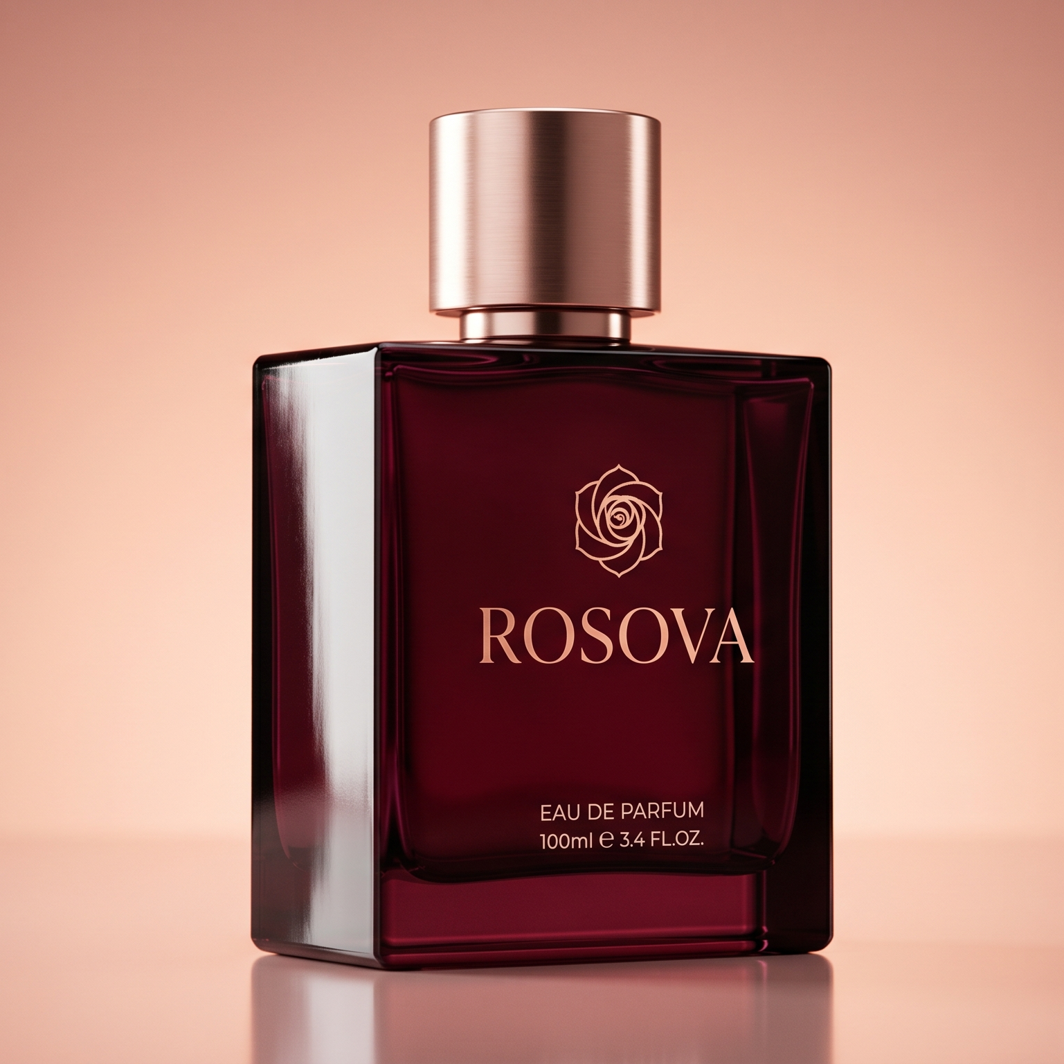 Rosova perfume bottle on a peach background